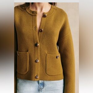 NWOT Sezane Cozy Mustard Cardigan with Pockets